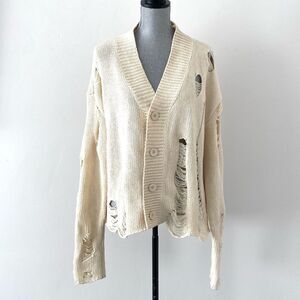 MNML Men’s Cream Distressed Knit Sweater Sz M Street Casual Grunge Rock Eddgie